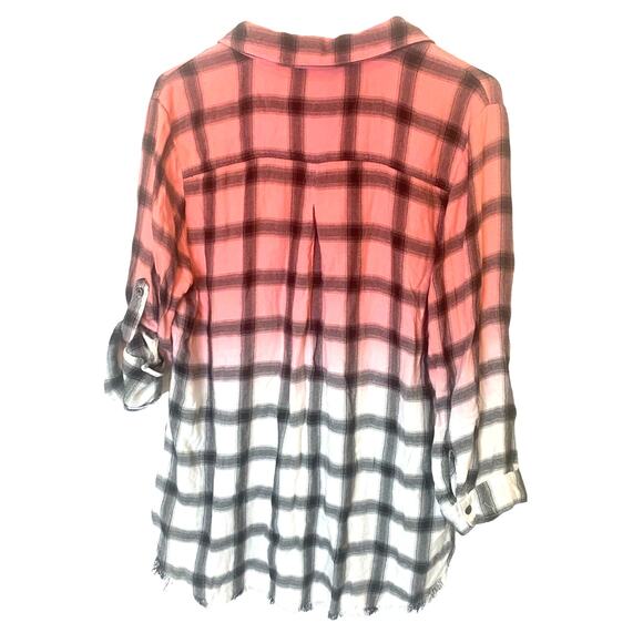 Dear John Anthropologie Boyfriend Shirt M Pink Flannel Oversized Checked Henley - Picture 2 of 8